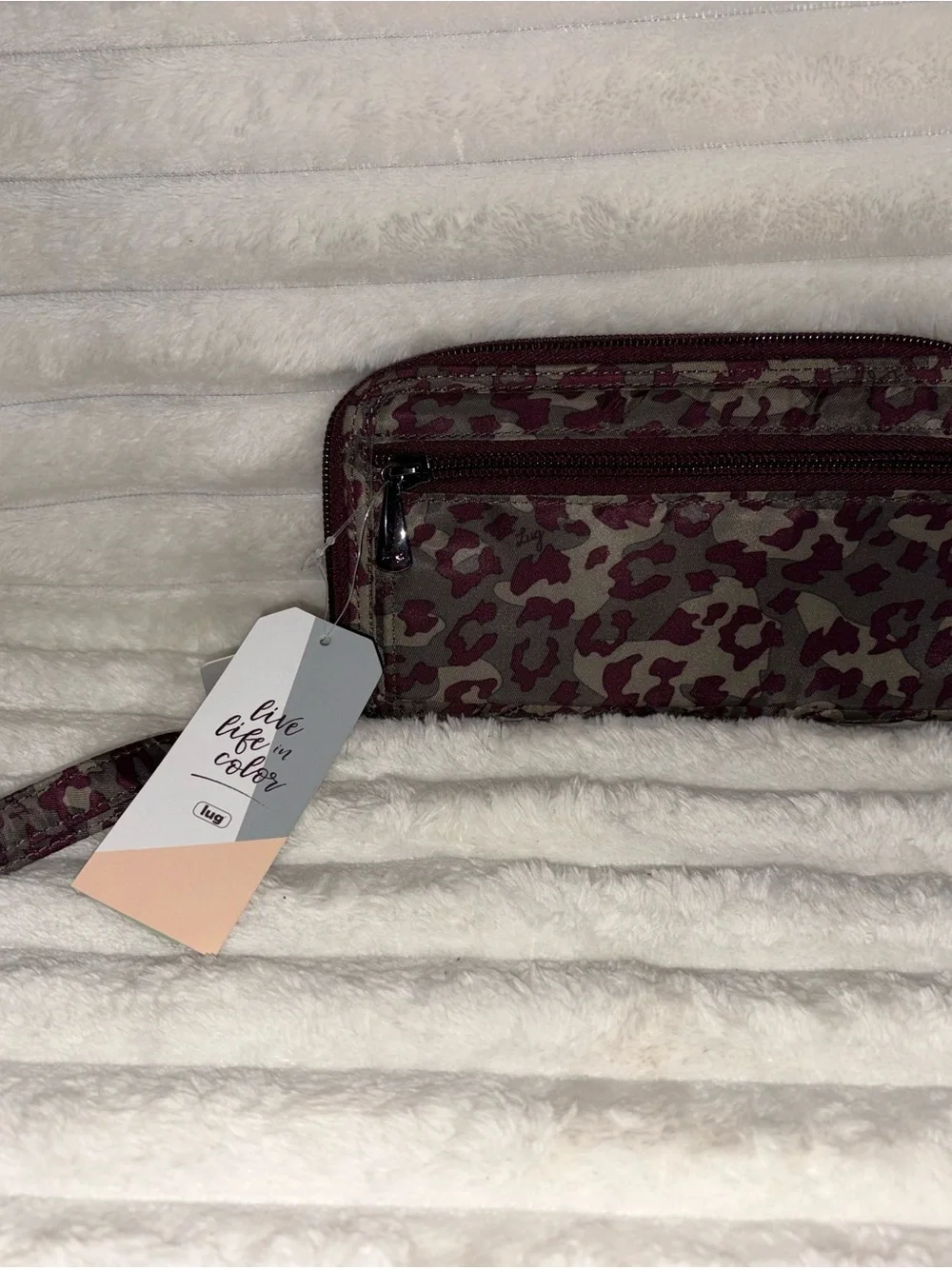 NWT-RFID Quilted Zip Wallet in Plum cheetah print